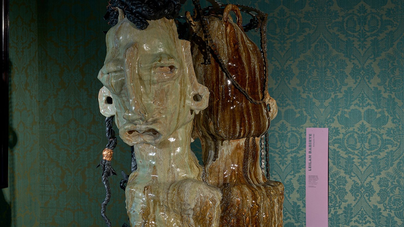 A ceramic sculpture by Leilah Babirye on display.